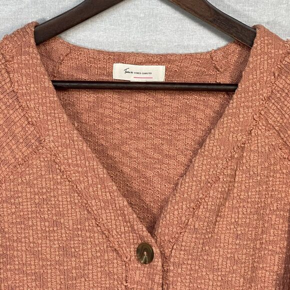 Vince Camuto Two Cardigan Women S Orange Textured Stretch Knit Long Sleeve C06 - Picture 3 of 14
